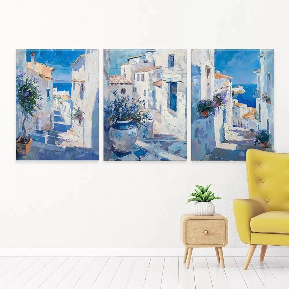 Blue Flowers In Mallorca Trio Canvas Print Blue Flowers In Mallorca Trio Canvas Print wall art product Elena Avanesova