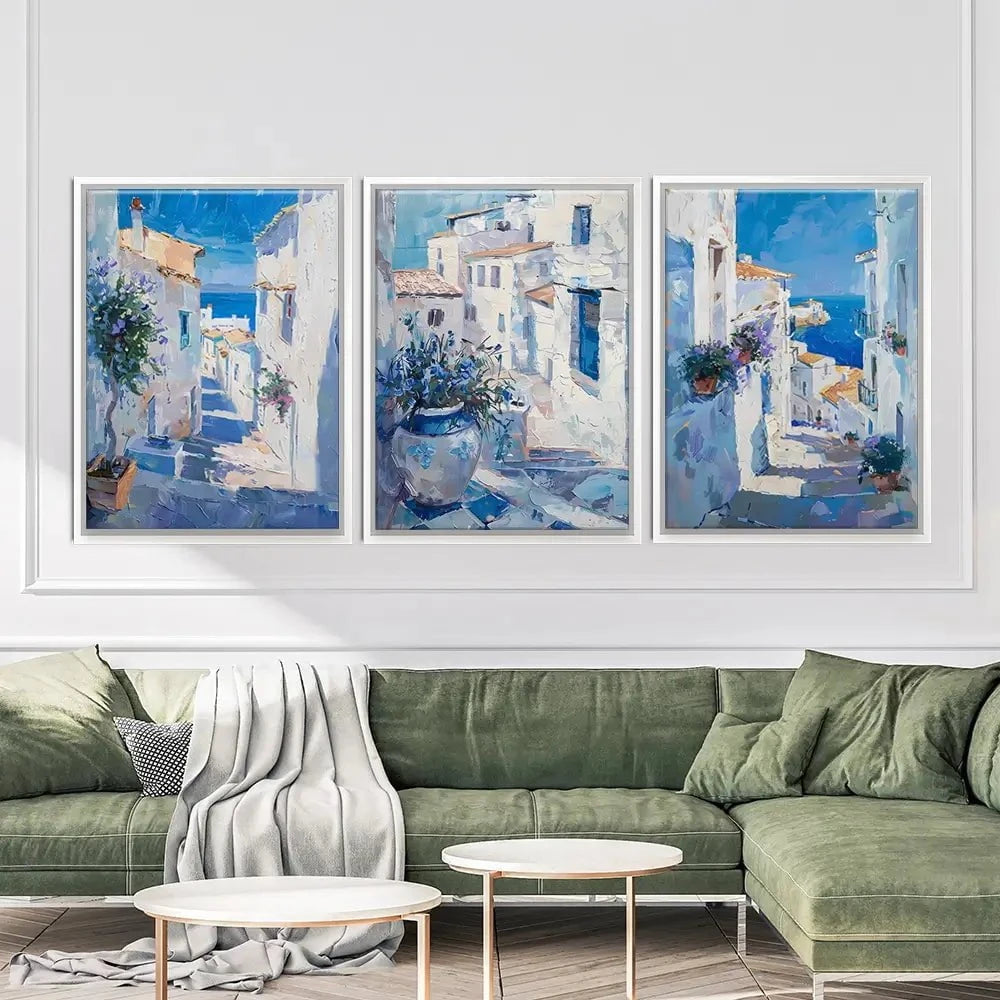 Blue Flowers In Mallorca Trio Canvas Print Blue Flowers In Mallorca Trio Canvas Print wall art product Elena Avanesova