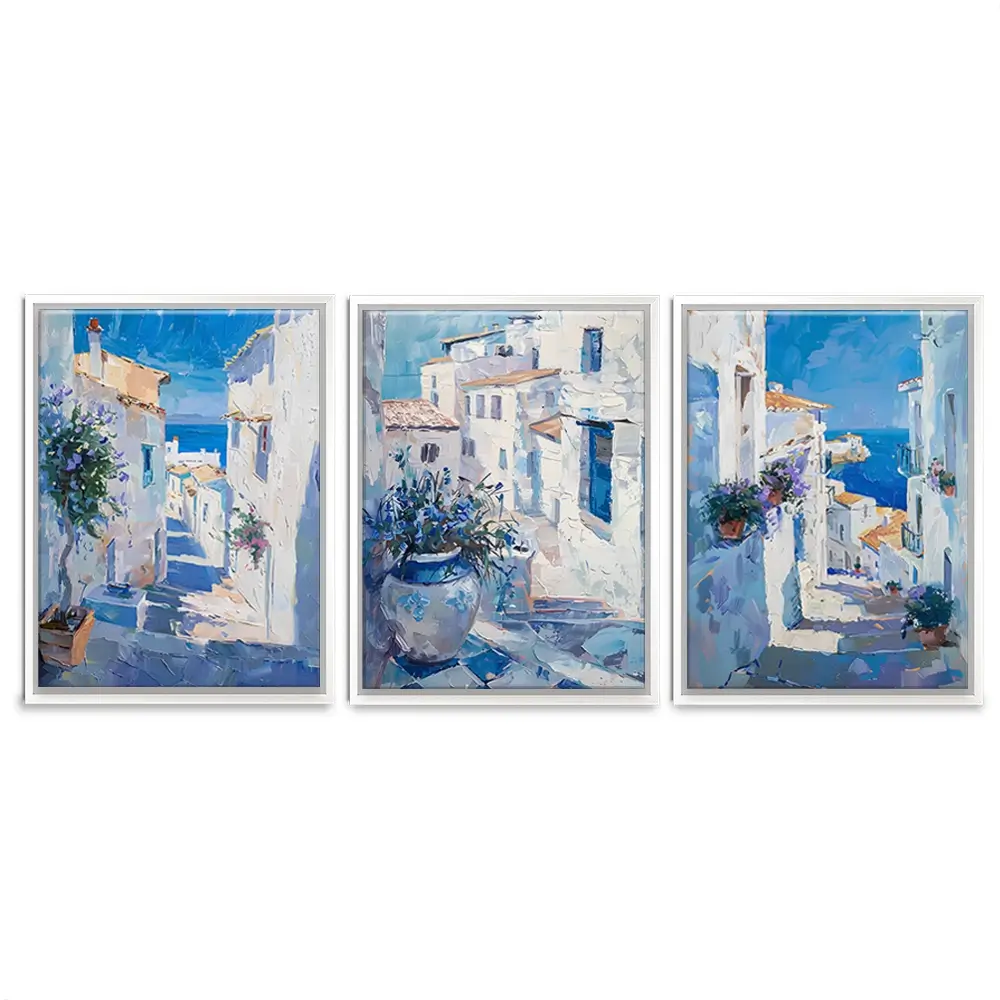 Blue Flowers In Mallorca Trio Canvas Print Blue Flowers In Mallorca Trio Canvas Print wall art product Elena Avanesova