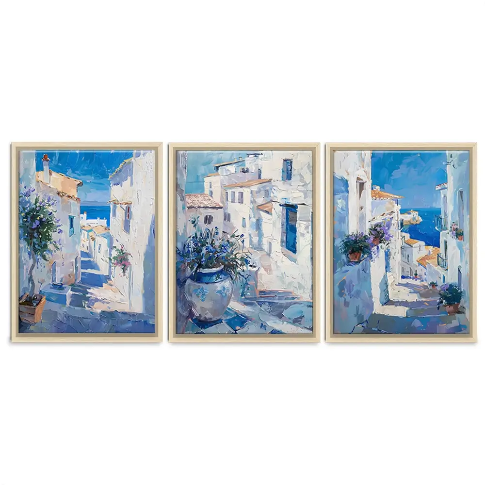 Blue Flowers In Mallorca Trio Canvas Print Blue Flowers In Mallorca Trio Canvas Print wall art product Elena Avanesova