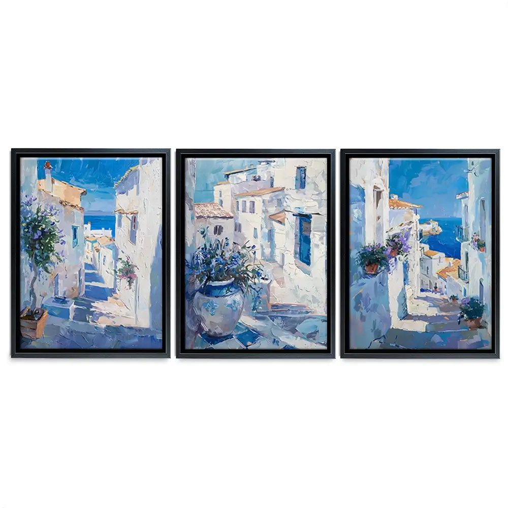 Blue Flowers In Mallorca Trio Canvas Print Blue Flowers In Mallorca Trio Canvas Print wall art product Elena Avanesova