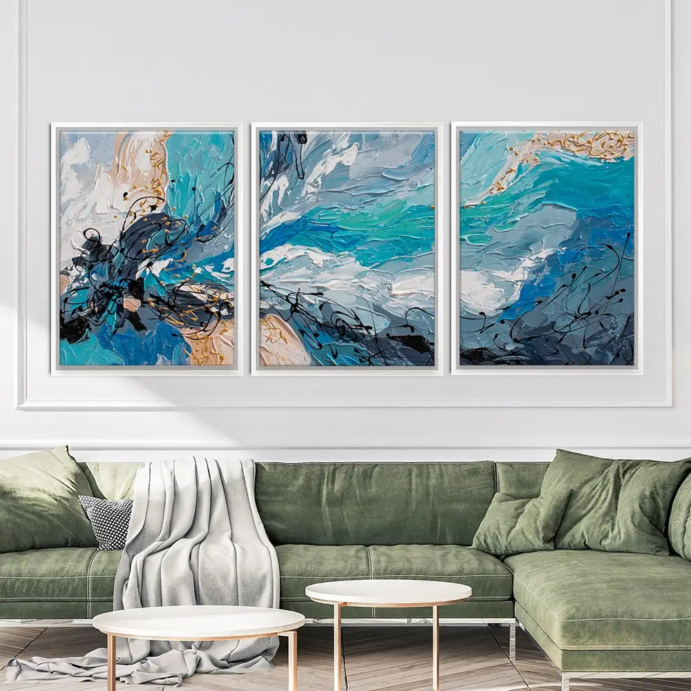 Blue Gold Trio Canvas Print Blue Gold Trio Canvas Print wall art product Olga Tkachyk