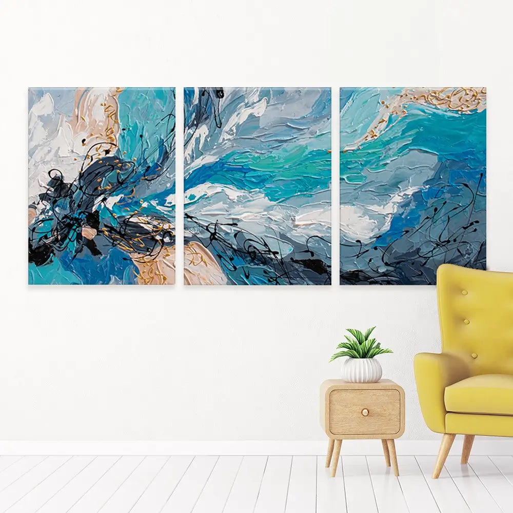 Blue Gold Trio Canvas Print Blue Gold Trio Canvas Print wall art product Olga Tkachyk