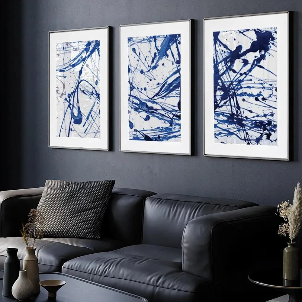 Blue Paint Spatter Framed Art Print Trio Blue Paint Spatter Framed Art Print Trio wall art product Nataliya Sdobnikova / Shutterstock