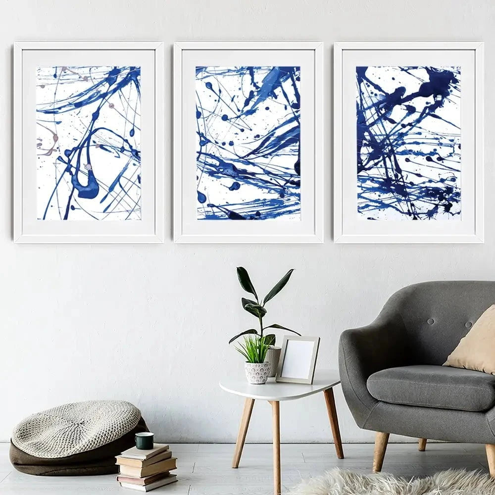 Blue Paint Spatter Framed Art Print Trio Blue Paint Spatter Framed Art Print Trio wall art product Nataliya Sdobnikova / Shutterstock
