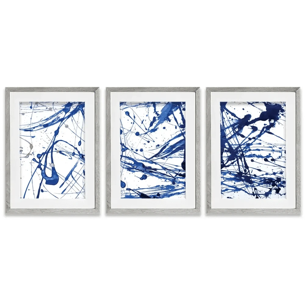 Blue Paint Spatter Framed Art Print Trio Blue Paint Spatter Framed Art Print Trio wall art product Nataliya Sdobnikova / Shutterstock