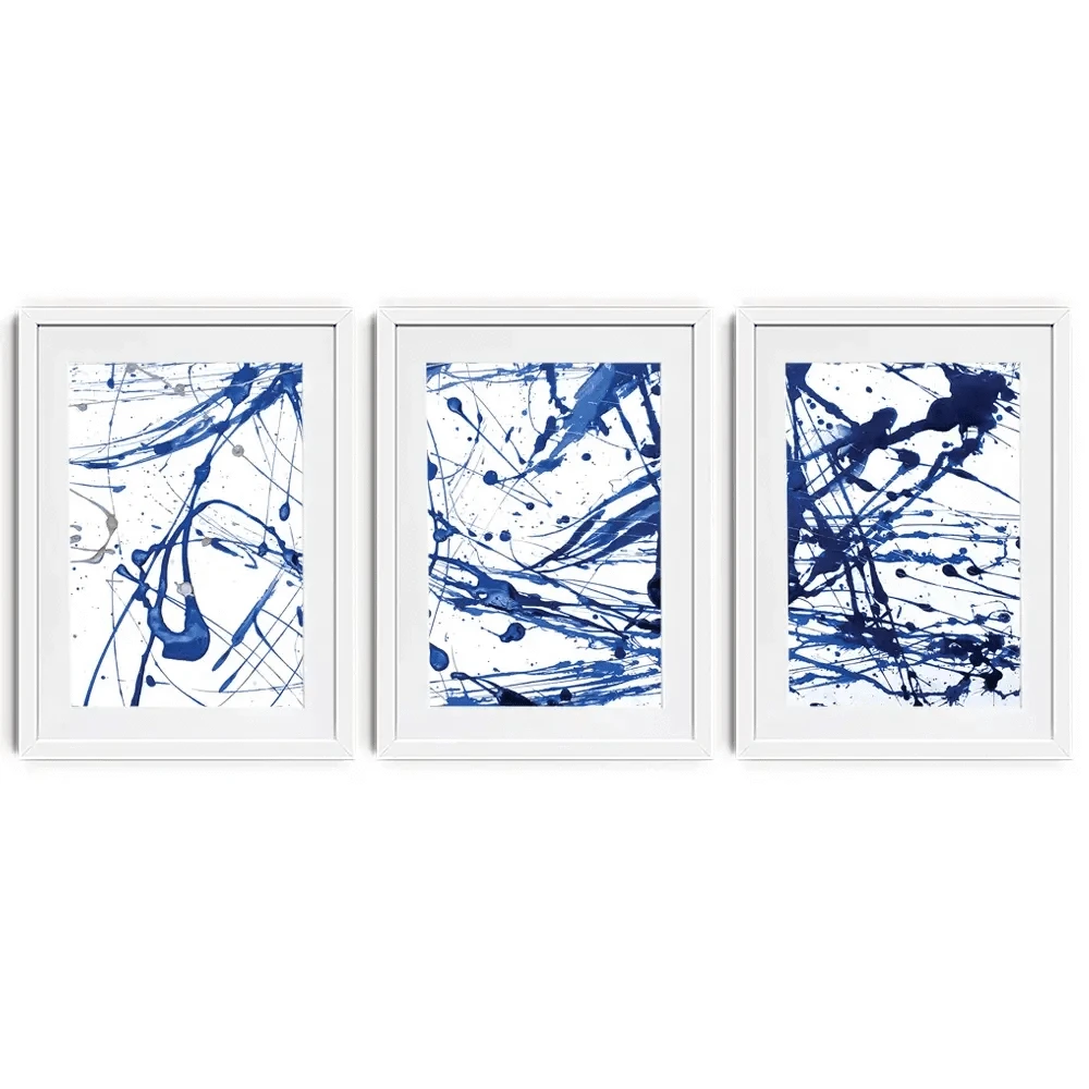 Blue Paint Spatter Framed Art Print Trio Blue Paint Spatter Framed Art Print Trio wall art product Nataliya Sdobnikova / Shutterstock