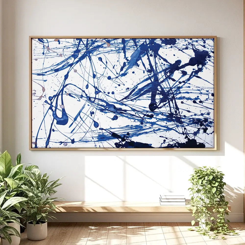 Blue Paint Spatter Oversized Canvas Print Blue Paint Spatter Oversized Canvas Print wall art product Art Print Shop