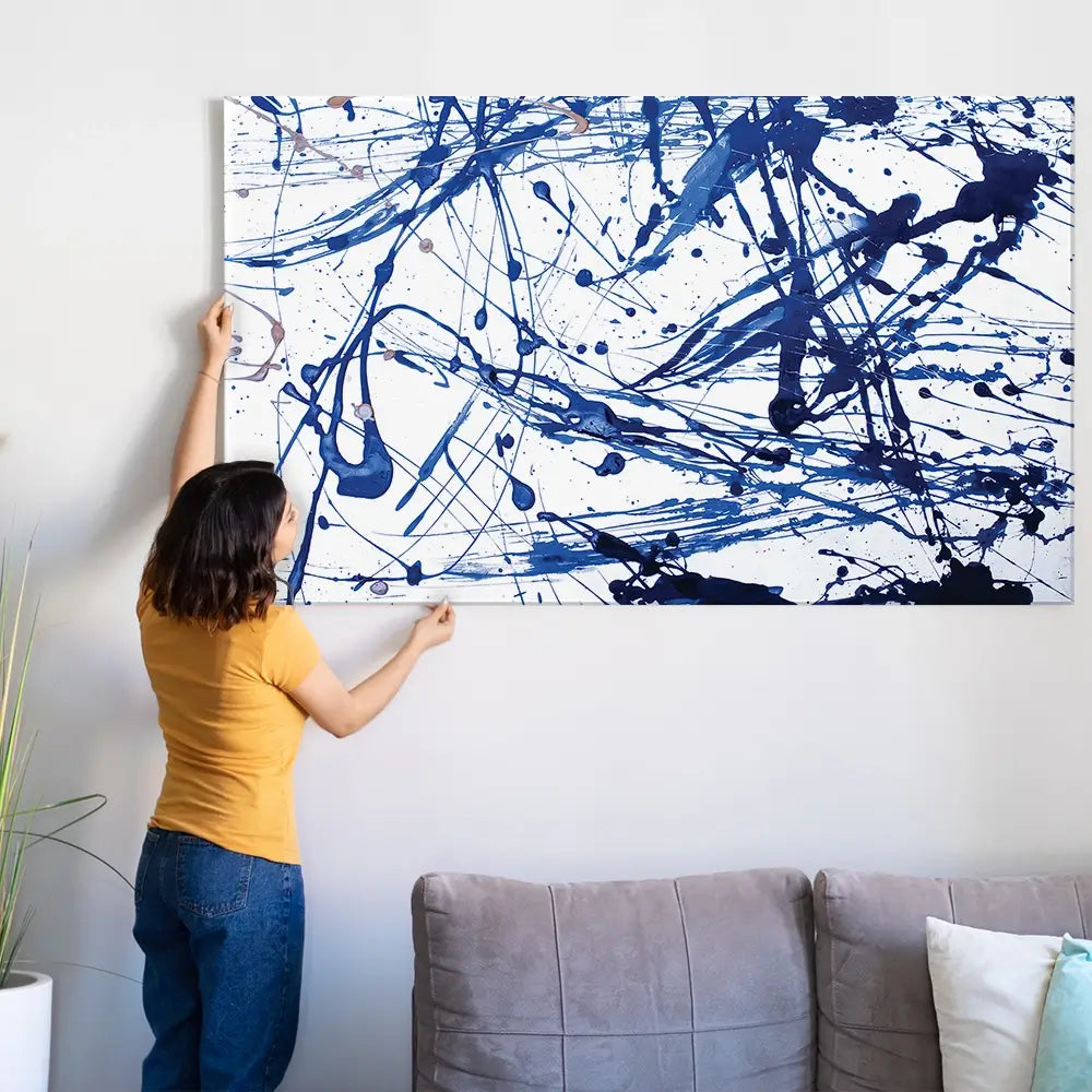 Blue Paint Spatter Oversized Canvas Print Blue Paint Spatter Oversized Canvas Print wall art product Art Print Shop