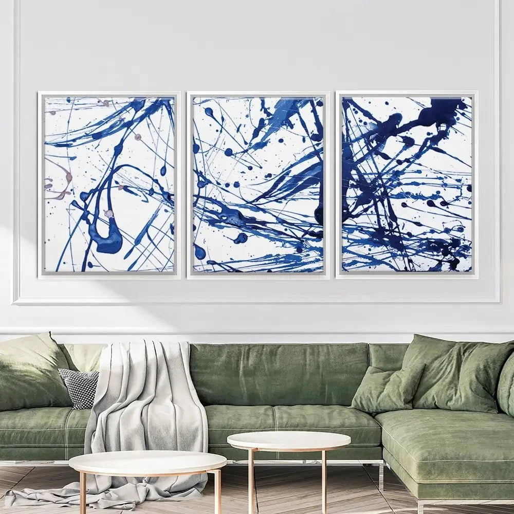 Blue Paint Spatter Trio Canvas Print Blue Paint Spatter Trio Canvas Print wall art product Nataliya Sdobnikova / Shutterstock