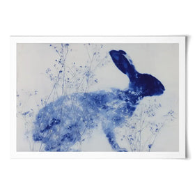 Blue Rabbit Silhouette With Wildflowers Art Print Blue Rabbit Silhouette With Wildflowers Art Print wall art product Chromatic Storm Studio