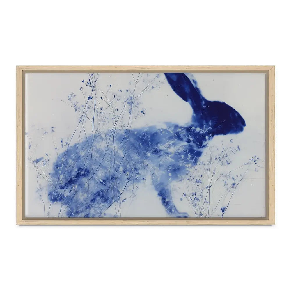 Blue Rabbit Silhouette With Wildflowers Canvas Print Blue Rabbit Silhouette With Wildflowers Canvas Print wall art product Chromatic Storm Studio