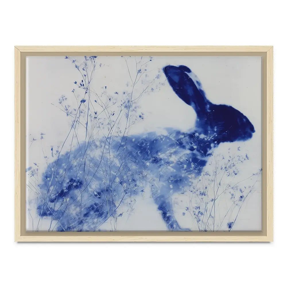 Blue Rabbit Silhouette With Wildflowers Canvas Print Blue Rabbit Silhouette With Wildflowers Canvas Print wall art product Chromatic Storm Studio