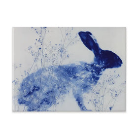 Blue Rabbit Silhouette With Wildflowers Canvas Print Blue Rabbit Silhouette With Wildflowers Canvas Print wall art product Chromatic Storm Studio