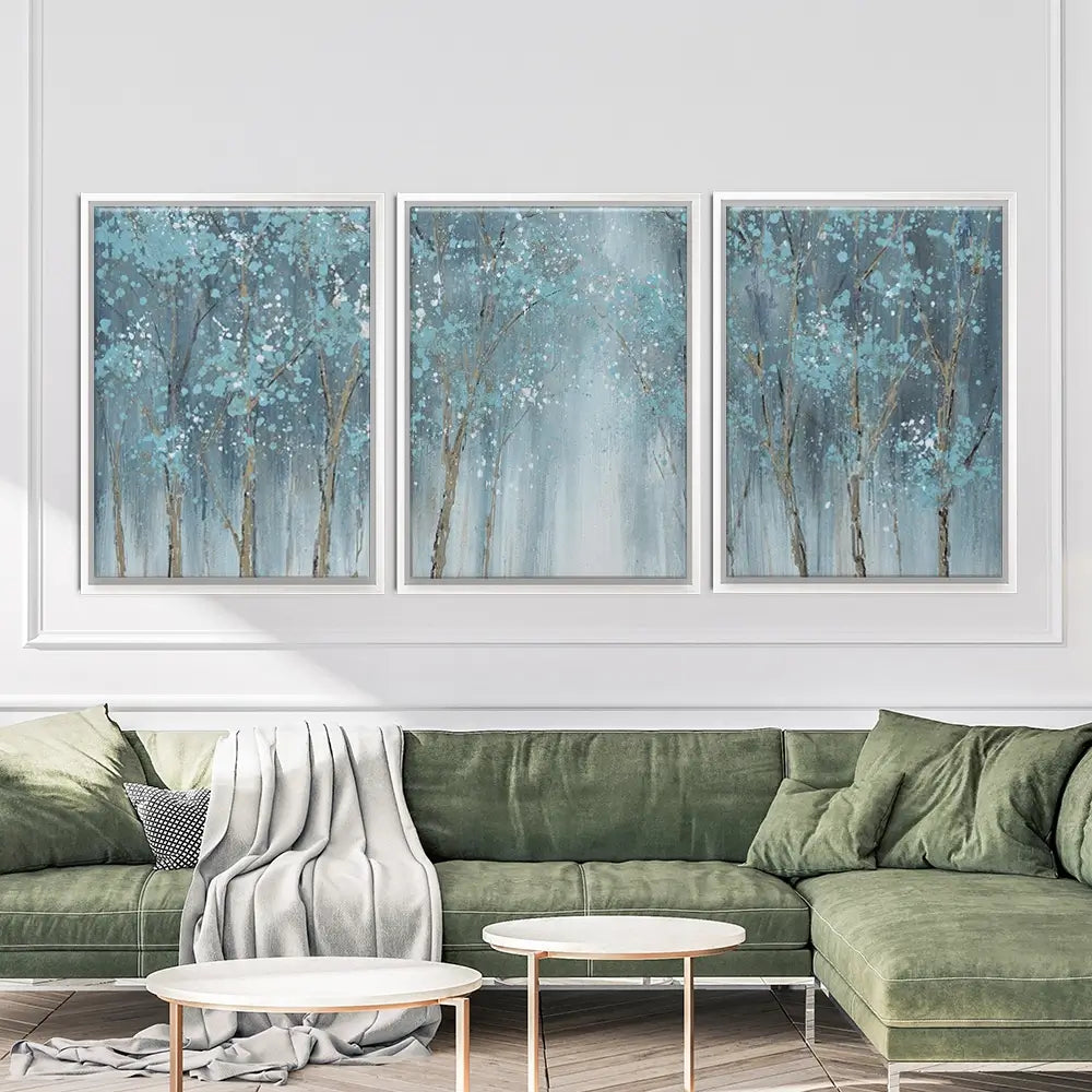 Blue Woods Trio Canvas Print Blue Woods Trio Canvas Print wall art product CHENYU ARTS / Shutterstock