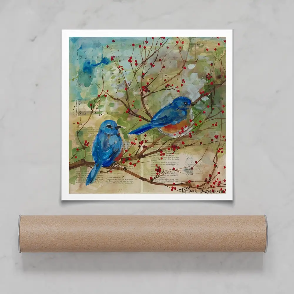 Bluebirds Love Square Art Print Bluebirds Love Square Art Print wall art product Tiffani Taylor - Independent