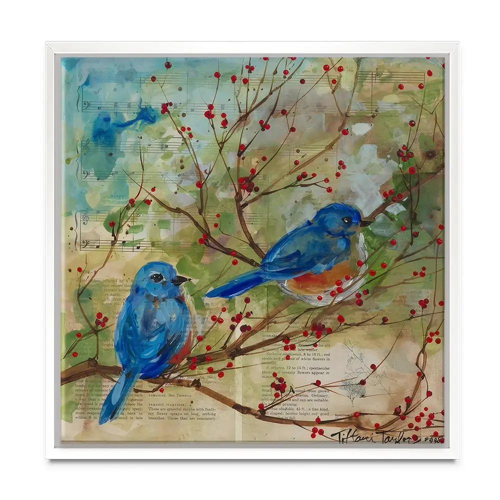 Bluebirds Love Square Canvas Print Bluebirds Love Square Canvas Print wall art product Tiffani Taylor - Independent