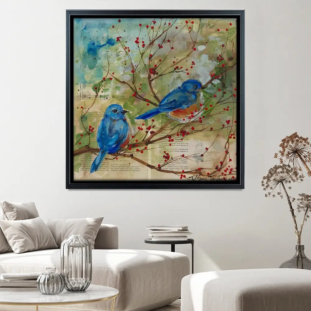Bluebirds Love Square Canvas Print Bluebirds Love Square Canvas Print wall art product Tiffani Taylor - Independent