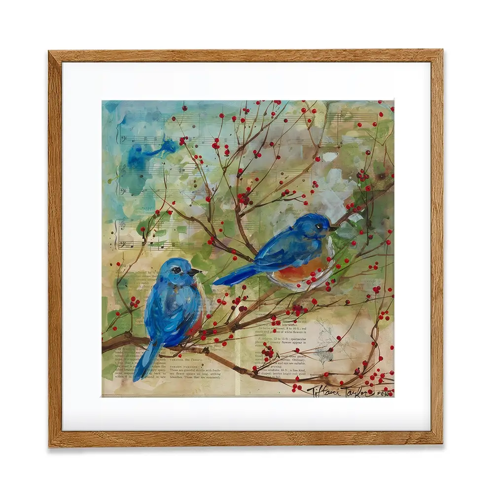 Bluebirds Love Square Framed Art Print Bluebirds Love Square Framed Art Print wall art product Tiffani Taylor - Independent