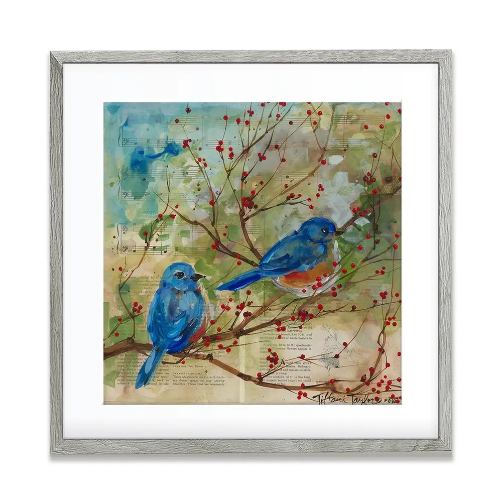 Bluebirds Love Square Framed Art Print Bluebirds Love Square Framed Art Print wall art product Tiffani Taylor - Independent