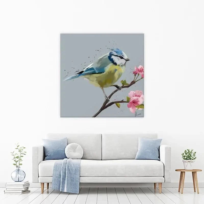 Bluetit And Flowers Canvas Print Bluetit And Flowers Canvas Print wall art product Aimee Linzi