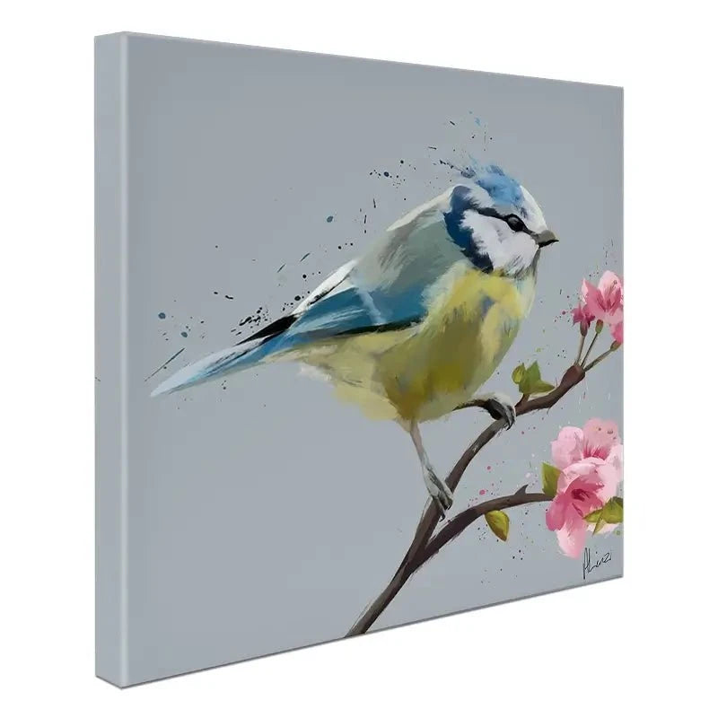 Bluetit And Flowers Canvas Print Bluetit And Flowers Canvas Print wall art product Aimee Linzi