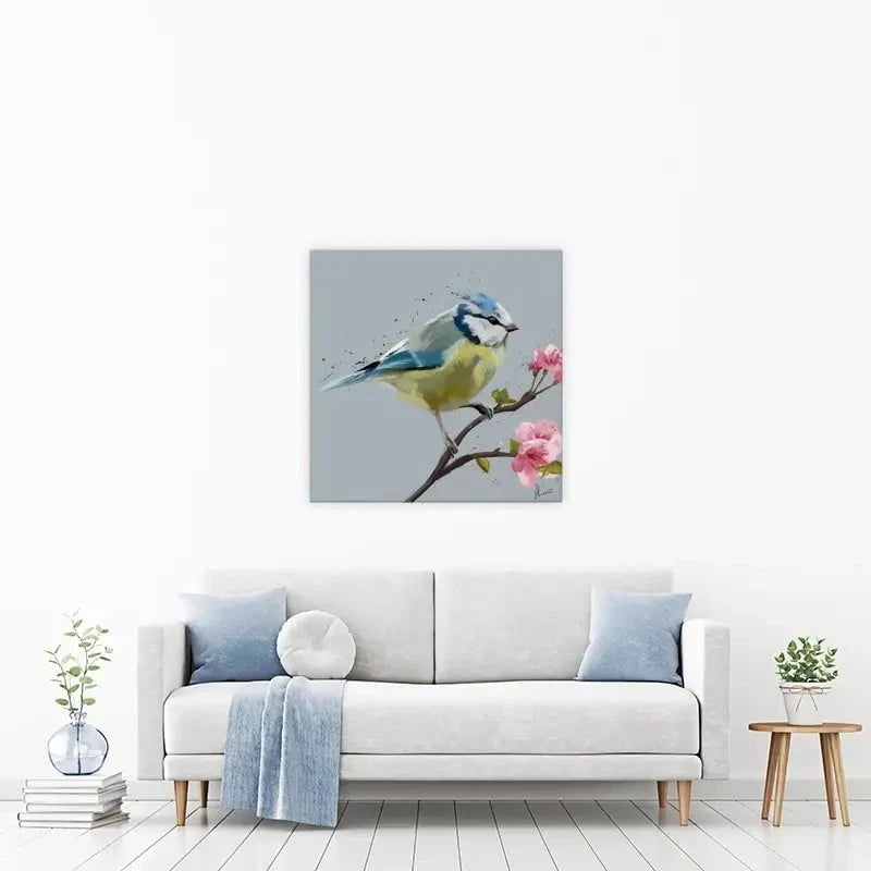 Bluetit And Flowers Canvas Print Bluetit And Flowers Canvas Print wall art product Aimee Linzi