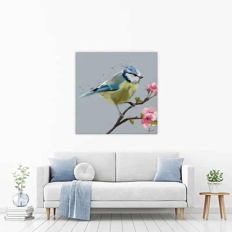 Bluetit And Flowers Canvas Print Bluetit And Flowers Canvas Print wall art product Aimee Linzi