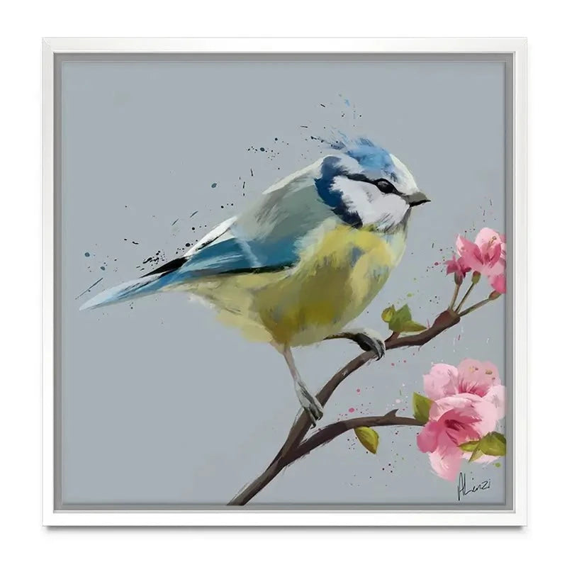 Bluetit And Flowers Canvas Print Bluetit And Flowers Canvas Print wall art product Aimee Linzi