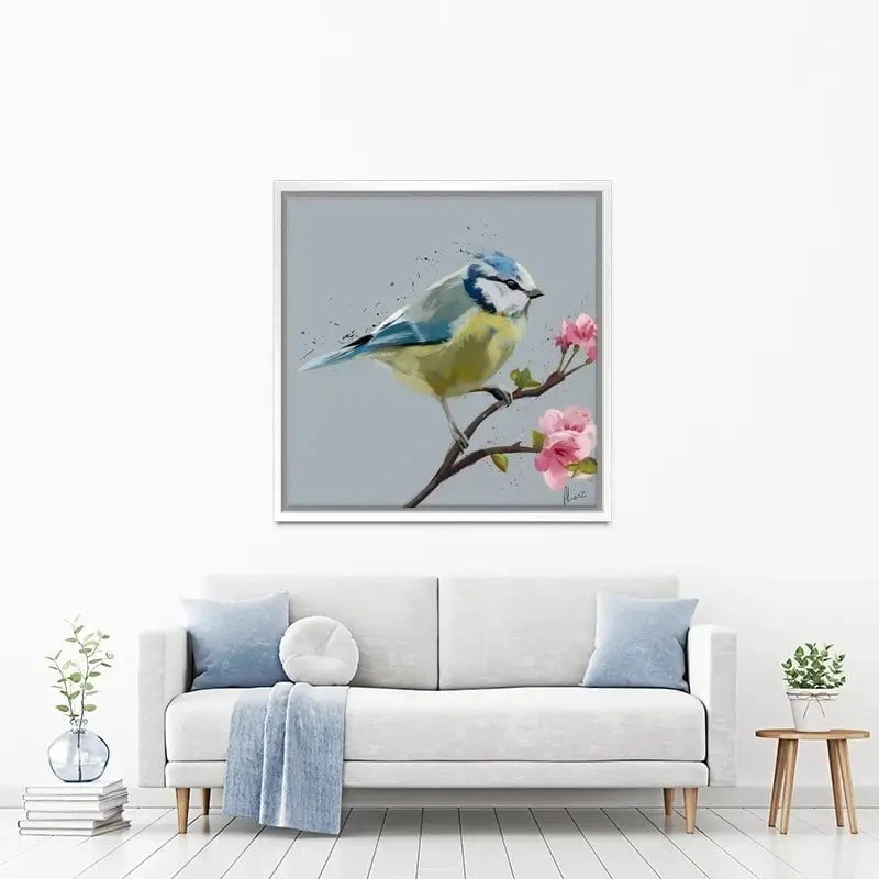 Bluetit And Flowers Canvas Print Bluetit And Flowers Canvas Print wall art product Aimee Linzi