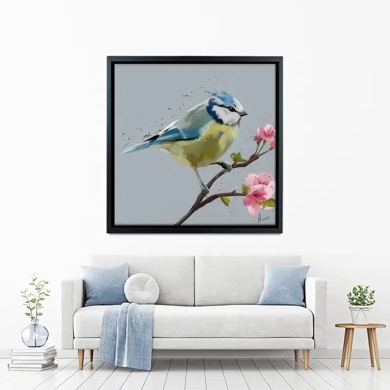 Bluetit And Flowers Canvas Print Bluetit And Flowers Canvas Print wall art product Aimee Linzi