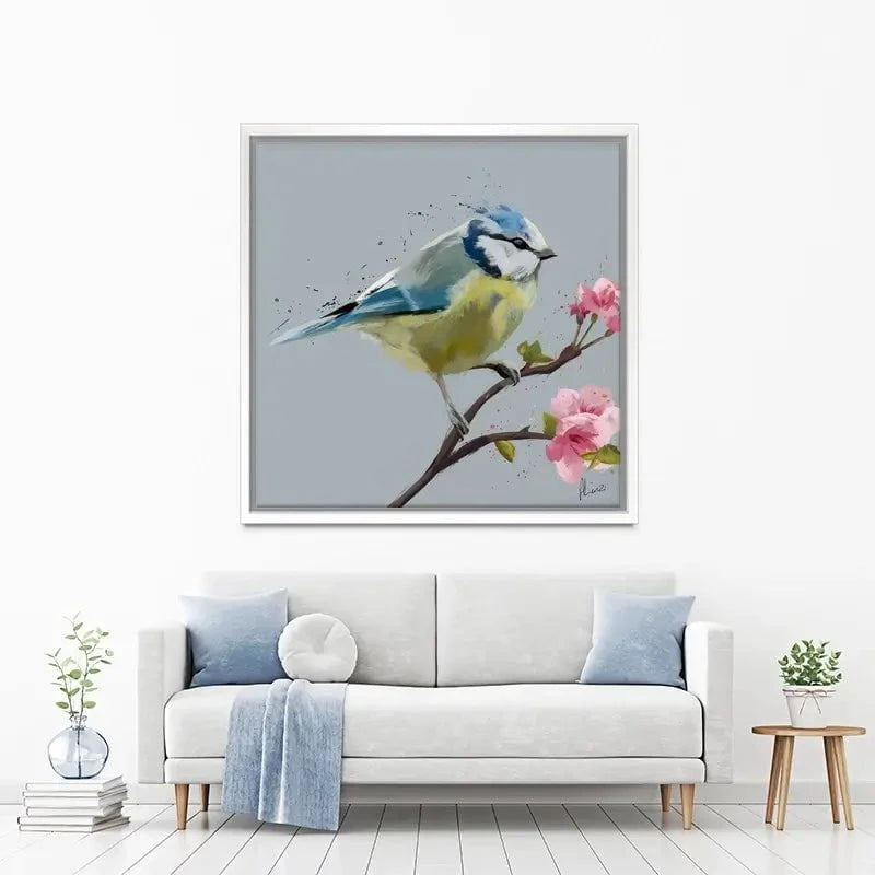 Bluetit And Flowers Canvas Print Bluetit And Flowers Canvas Print wall art product Aimee Linzi