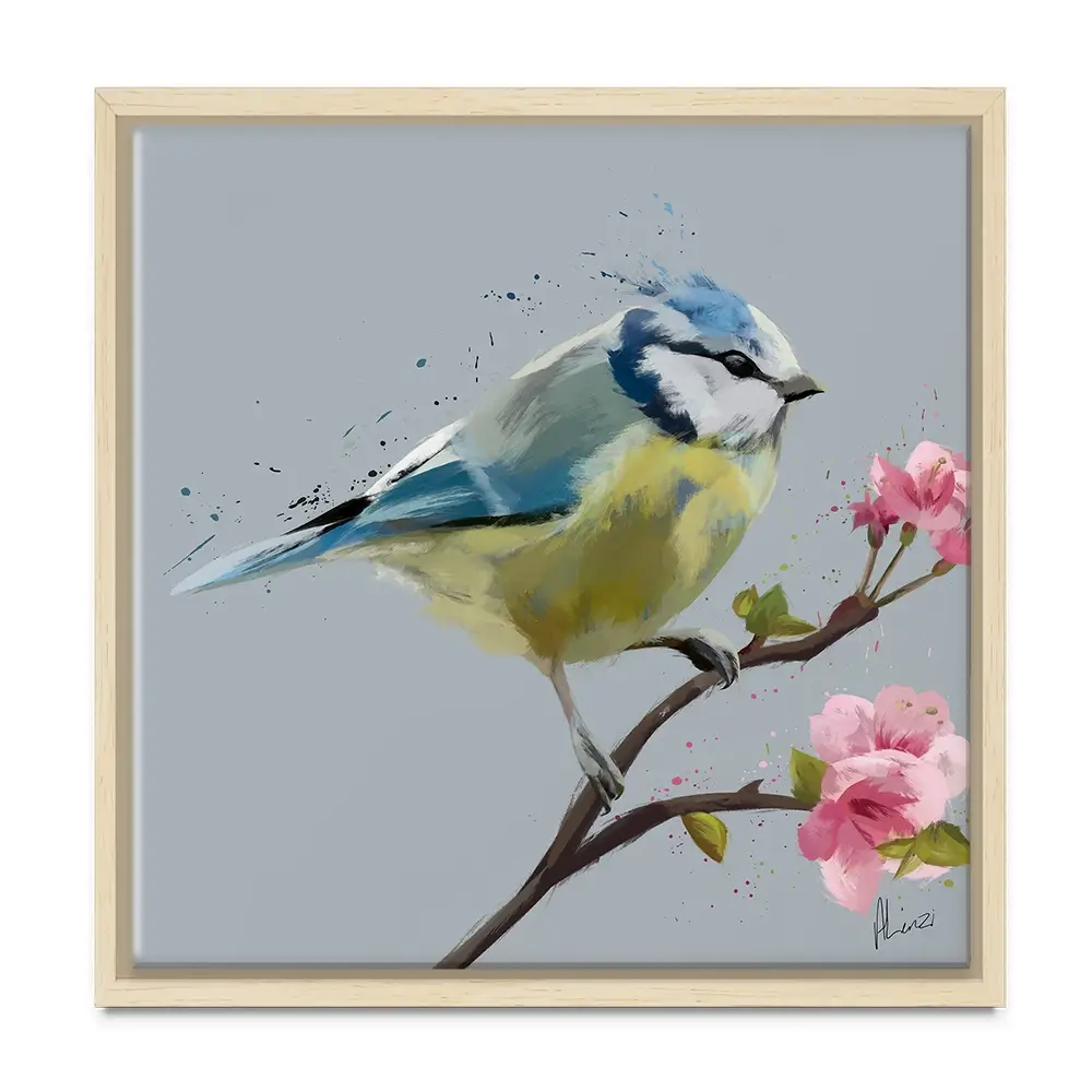 Bluetit And Flowers Canvas Print Bluetit And Flowers Canvas Print wall art product Aimee Linzi