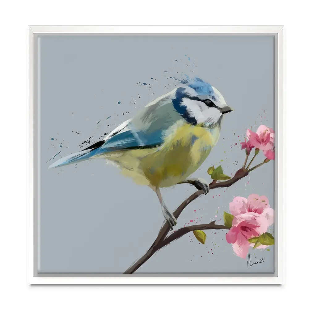 Bluetit And Flowers Canvas Print Bluetit And Flowers Canvas Print wall art product Aimee Linzi