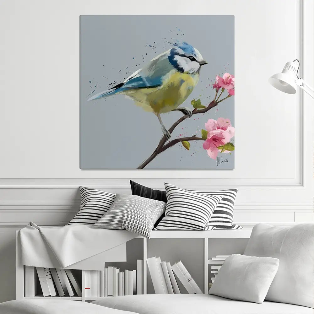 Bluetit And Flowers Canvas Print Bluetit And Flowers Canvas Print wall art product Aimee Linzi