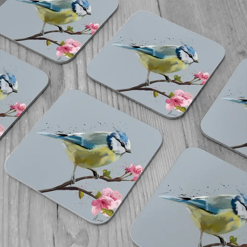 Bluetit And Flowers Coaster Set Bluetit And Flowers Coaster Set wall art product Aimee Linzi