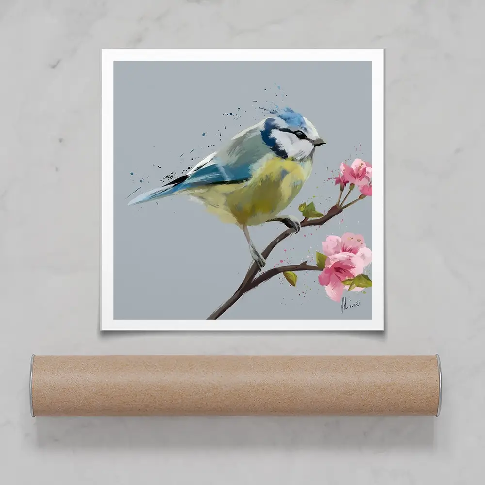 Bluetit And Flowers Square Art Print Bluetit And Flowers Square Art Print wall art product Aimee Linzi