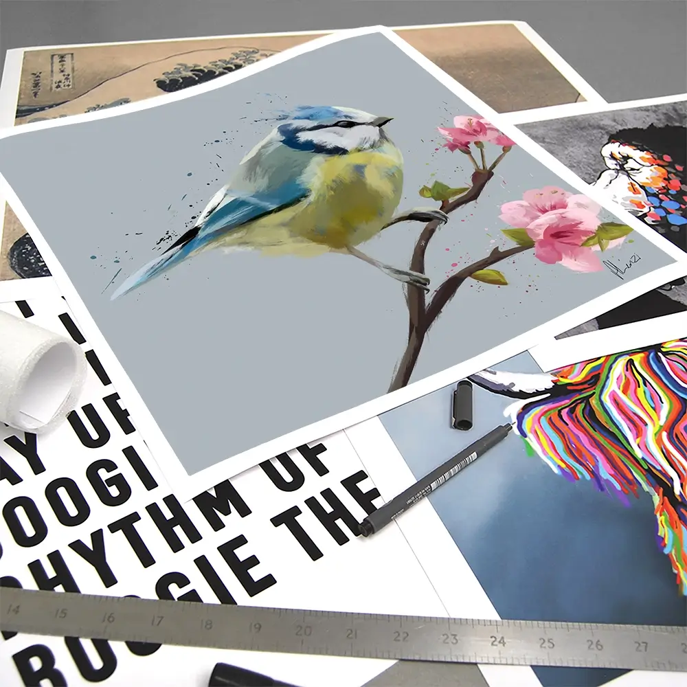 Bluetit And Flowers Square Art Print Bluetit And Flowers Square Art Print wall art product Aimee Linzi