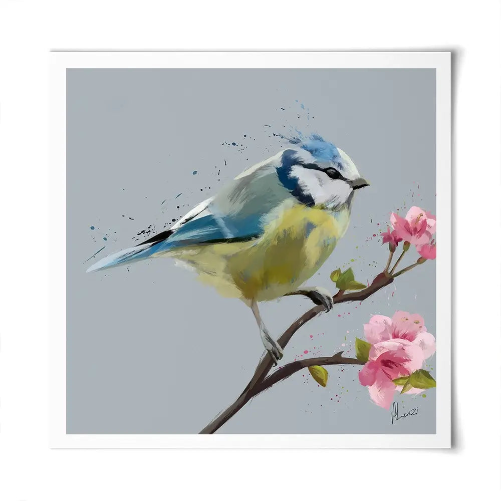 Bluetit And Flowers Square Art Print Bluetit And Flowers Square Art Print wall art product Aimee Linzi