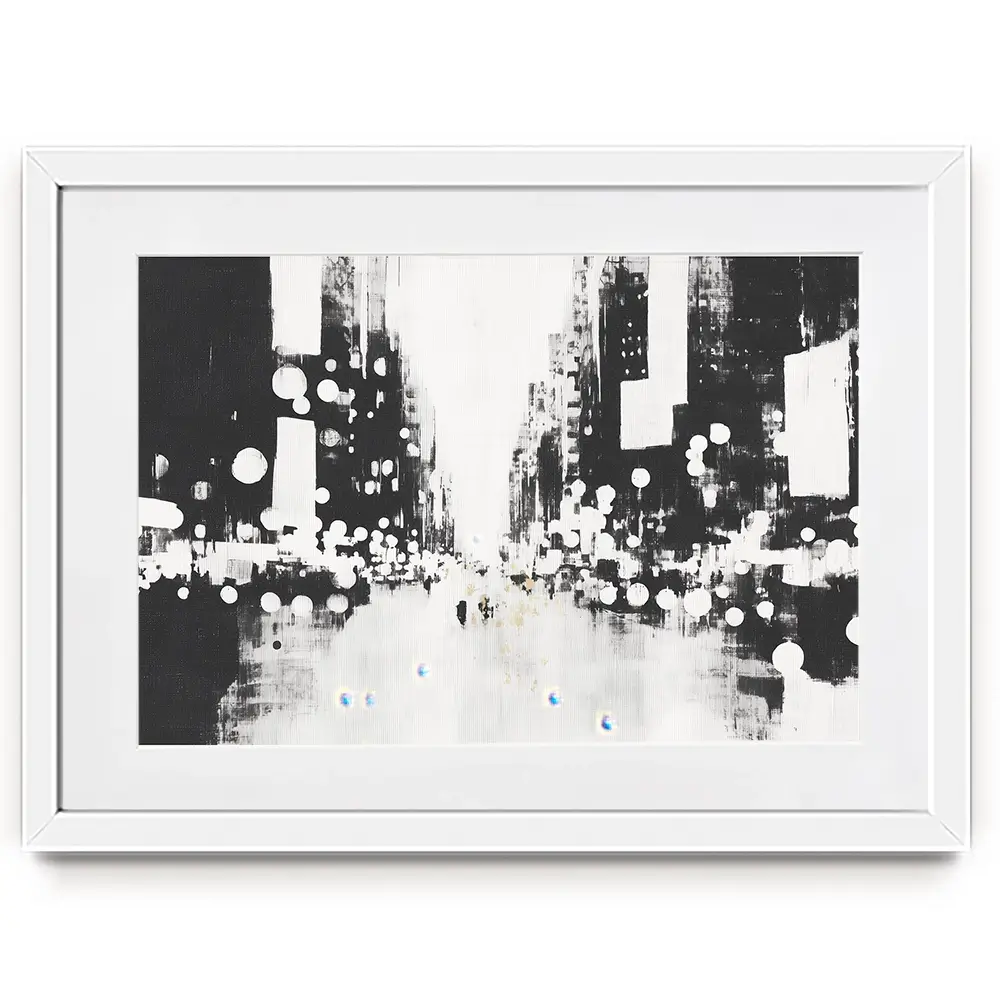 Blurred City Lights Framed Art Print Blurred City Lights Framed Art Print wall art product Chromatic Storm Studio