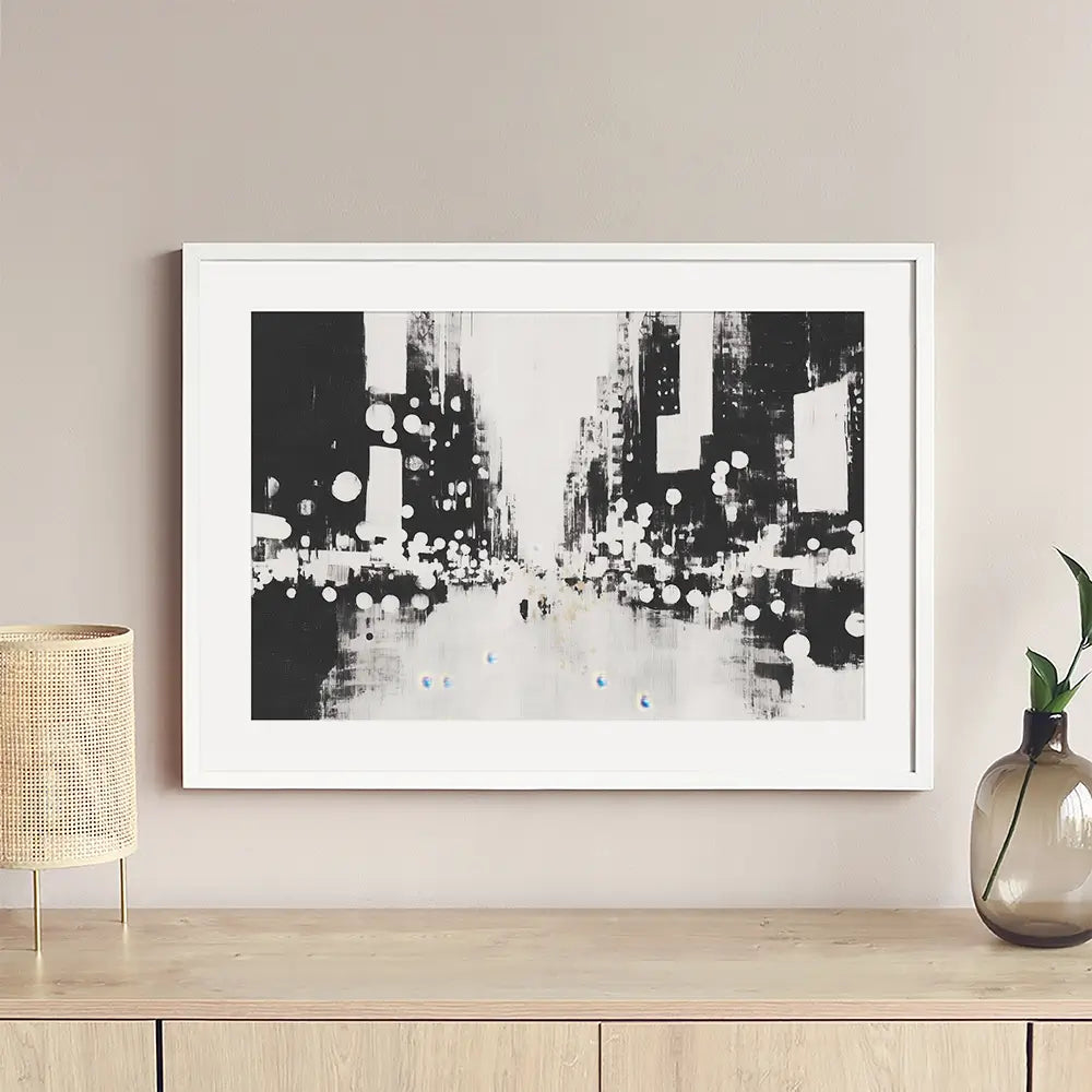 Blurred City Lights Framed Art Print Blurred City Lights Framed Art Print wall art product Chromatic Storm Studio