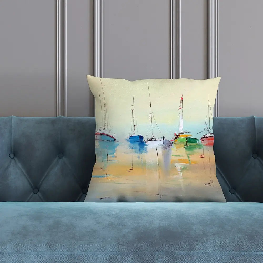 Boats From Afar Cushion Boats From Afar Cushion wall art product Oleksandr Bodnar / Shutterstock