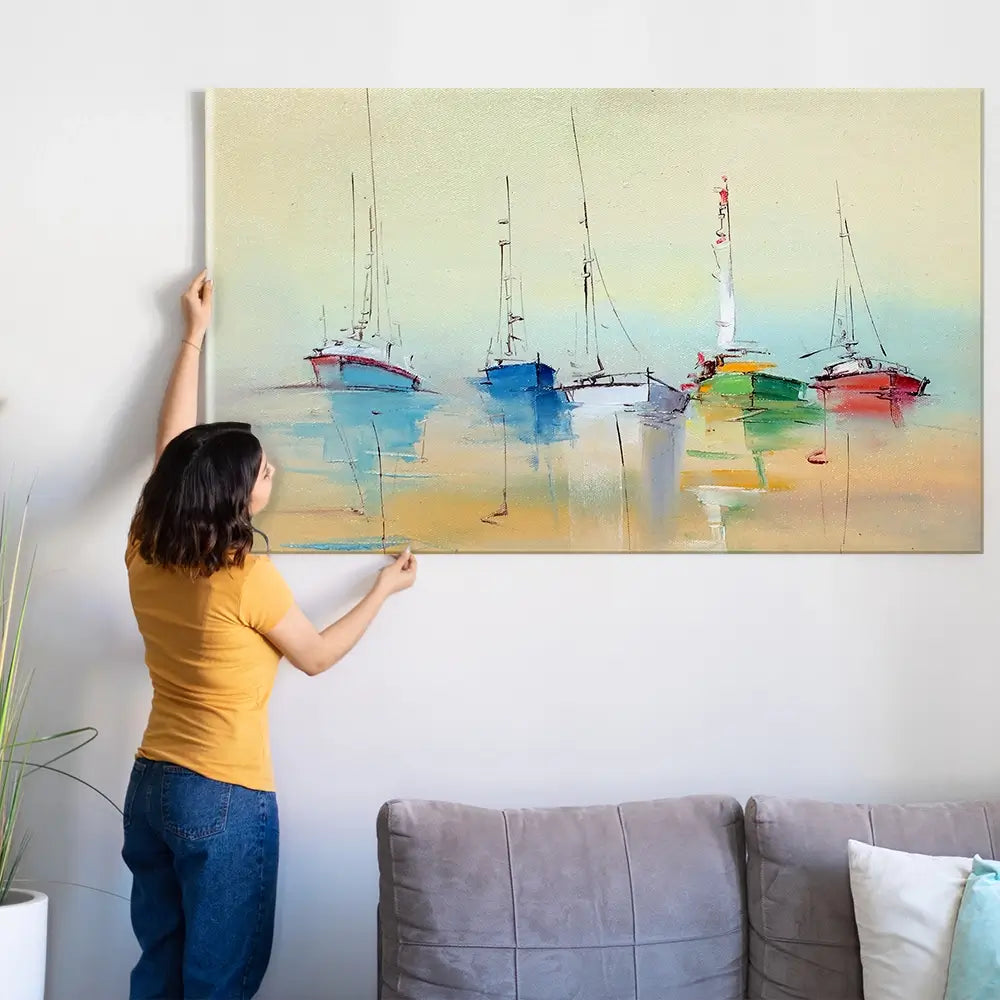 Boats From Afar Oversized Canvas Print Boats From Afar Oversized Canvas Print wall art product Oleksandr Bodnar / Shutterstock