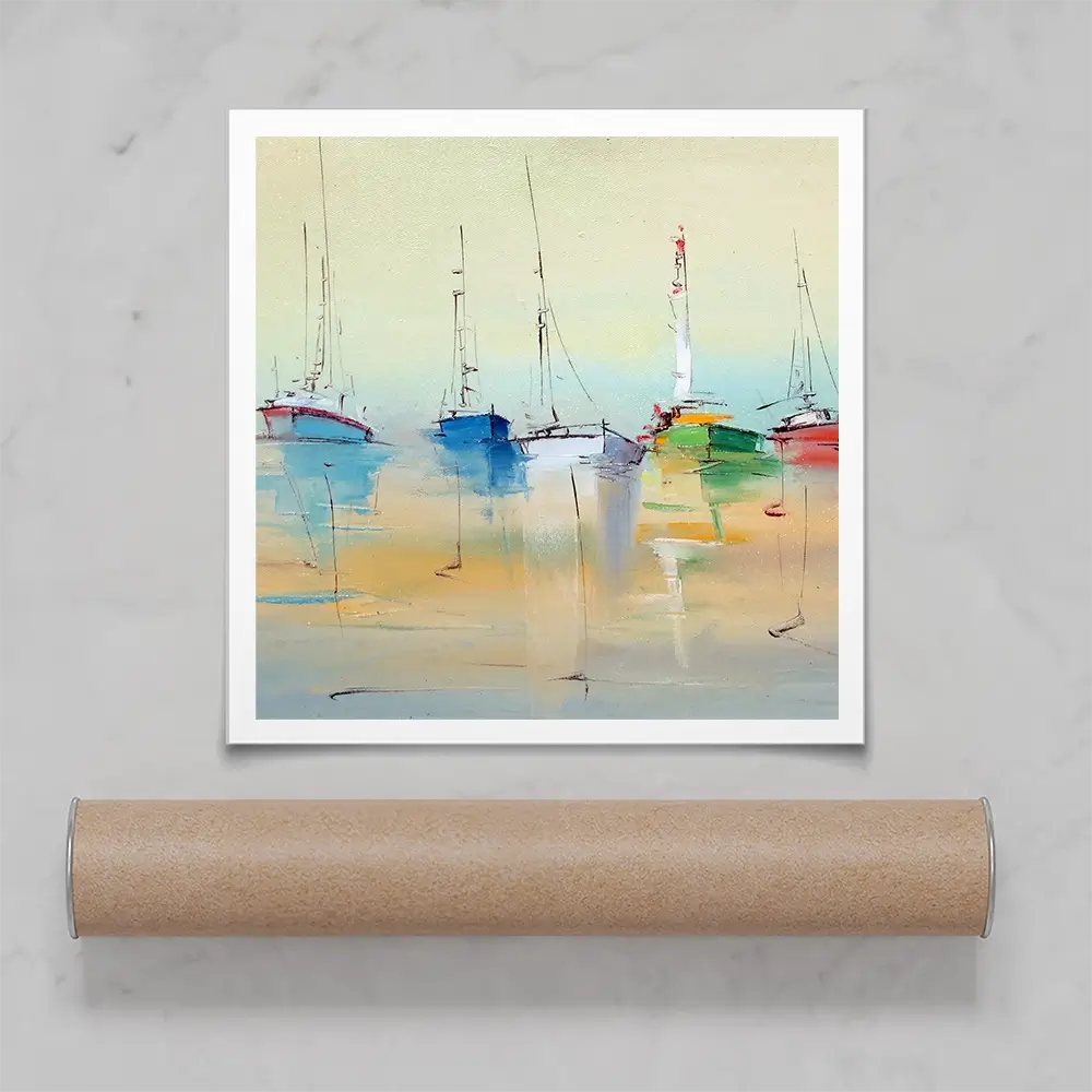 Boats From Afar Square Art Print Boats From Afar Square Art Print wall art product Oleksandr Bodnar / Shutterstock