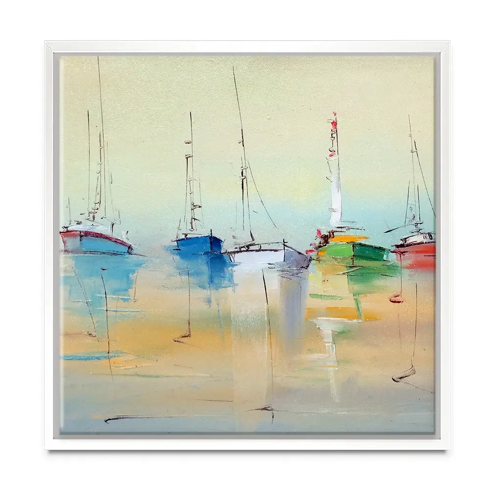 Boats From Afar Square Canvas Print Boats From Afar Square Canvas Print wall art product Oleksandr Bodnar / Shutterstock