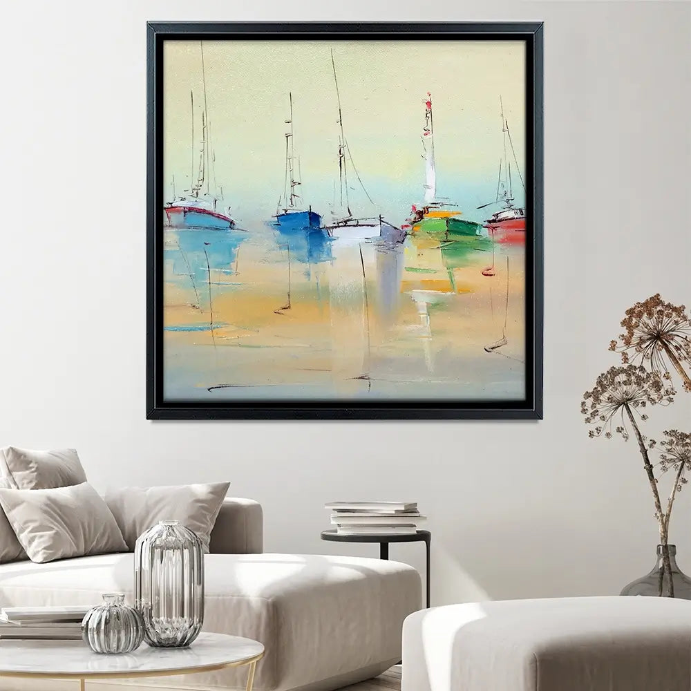 Boats From Afar Square Canvas Print Boats From Afar Square Canvas Print wall art product Oleksandr Bodnar / Shutterstock