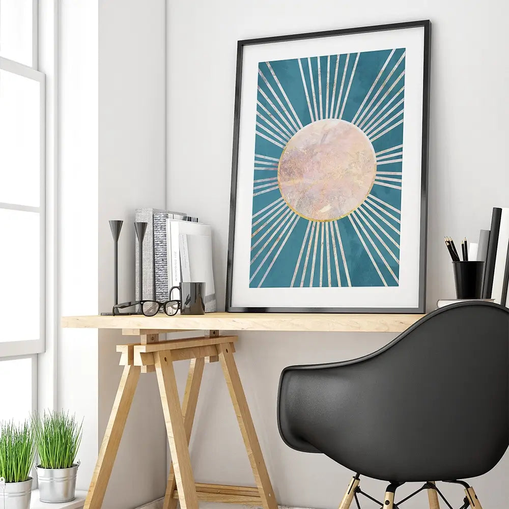 Boho Sun Blue 1 Framed Art Print Boho Sun Blue 1 Framed Art Print wall art product Sarah Manovski
