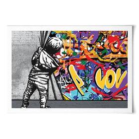 Boy Pulling Back The Curtain Art Print Boy Pulling Back The Curtain Art Print wall art product Banksy
