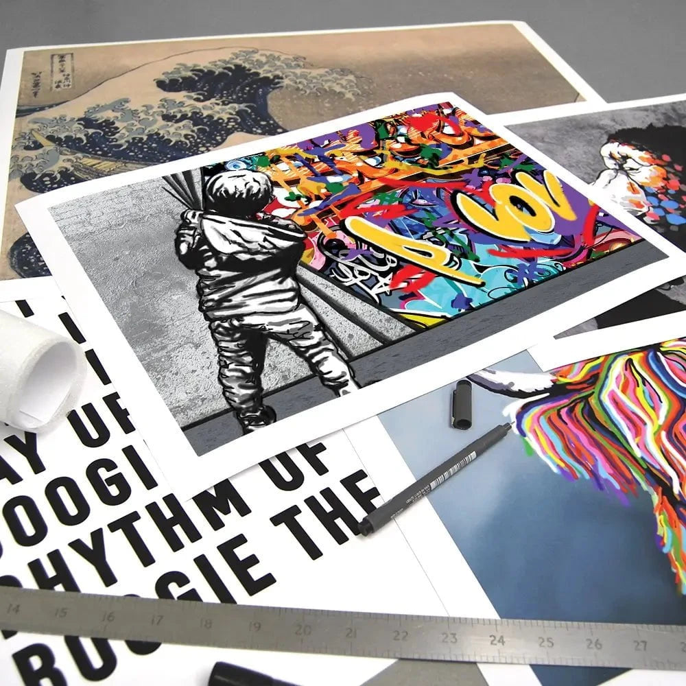 Boy Pulling Back The Curtain Art Print Boy Pulling Back The Curtain Art Print wall art product Banksy