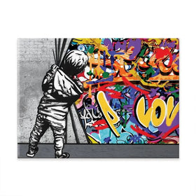 Boy Pulling Back The Curtain Canvas Print Boy Pulling Back The Curtain Canvas Print wall art product Banksy